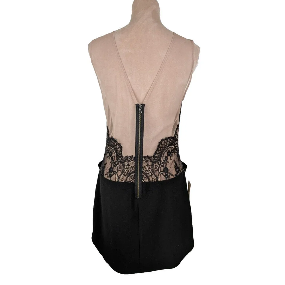BCBG Max Azria "Avrey" NWT Black Beige Mesh Lace Nude Lining Dress 8 - Picture 7 of 13
